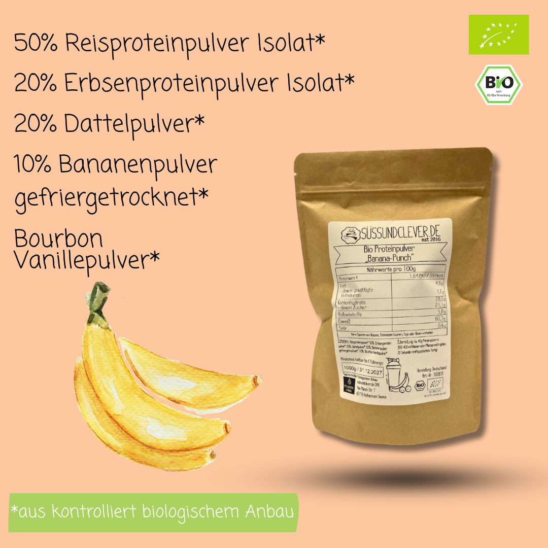 Bio Proteinpulver | "Banana-Punch" | Vegan & 60% Protein | mit Dattelsüße