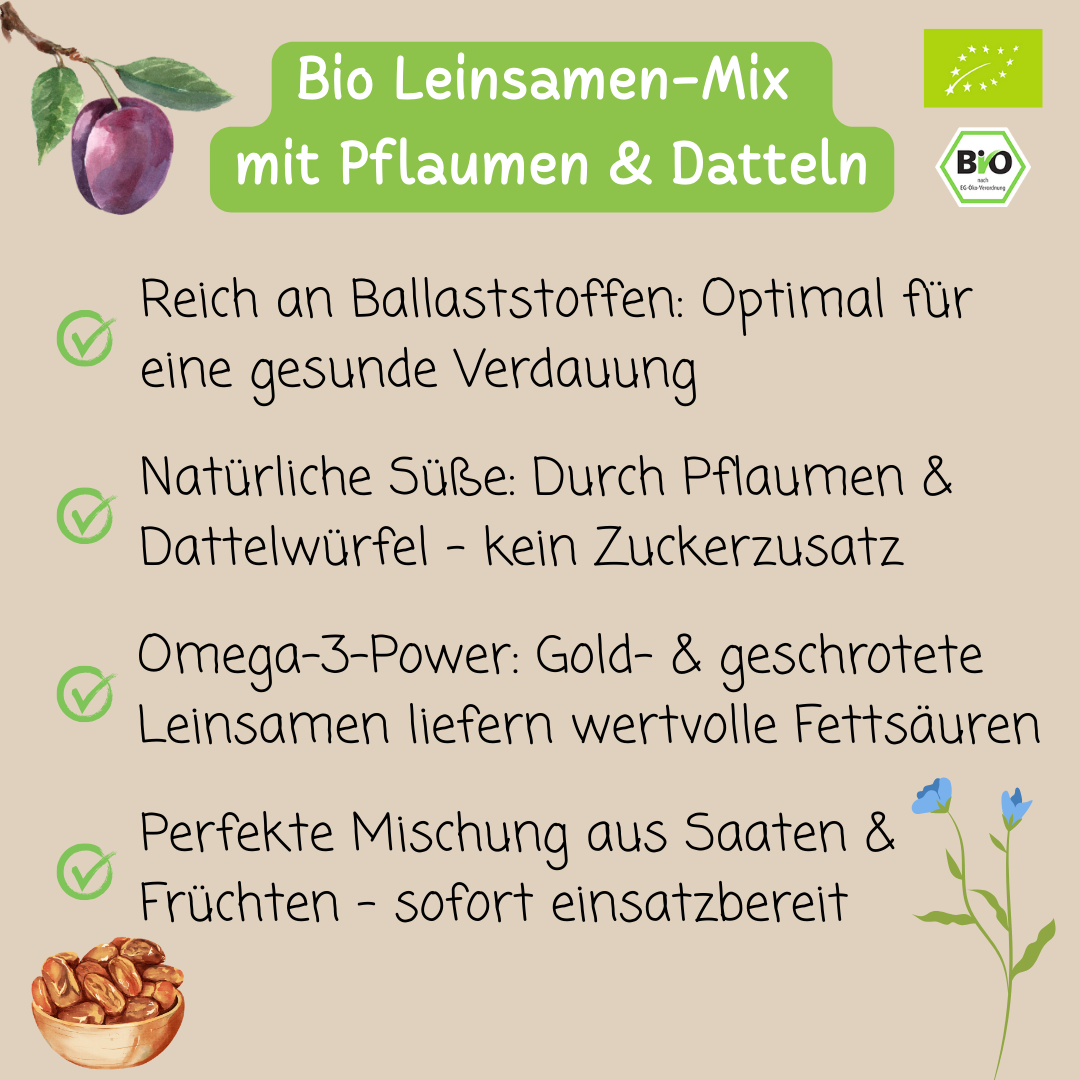 Bio Leinsamen-Mix | mit Pflaumen & Datteln
