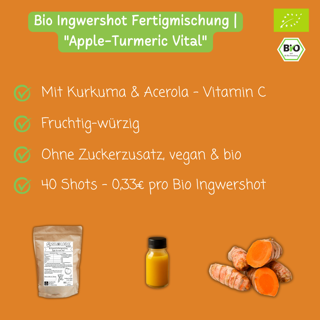 Bio Ingwershot Fertigmischung | "Apple-Turmeric Vital" | mit Kurkuma & Apfelpulver | 40 Shots