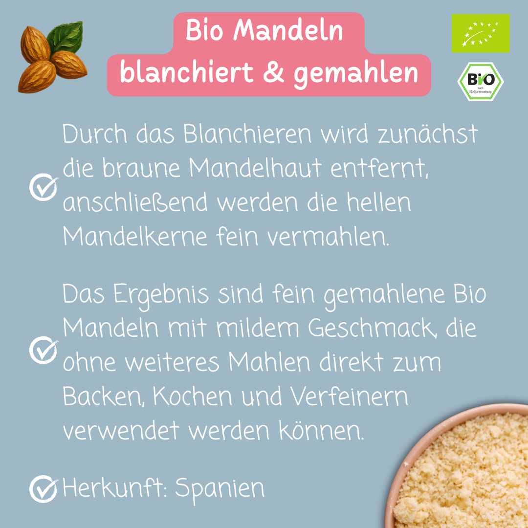 Bio Mandeln | blanchiert & gemahlen | fein vermahlen