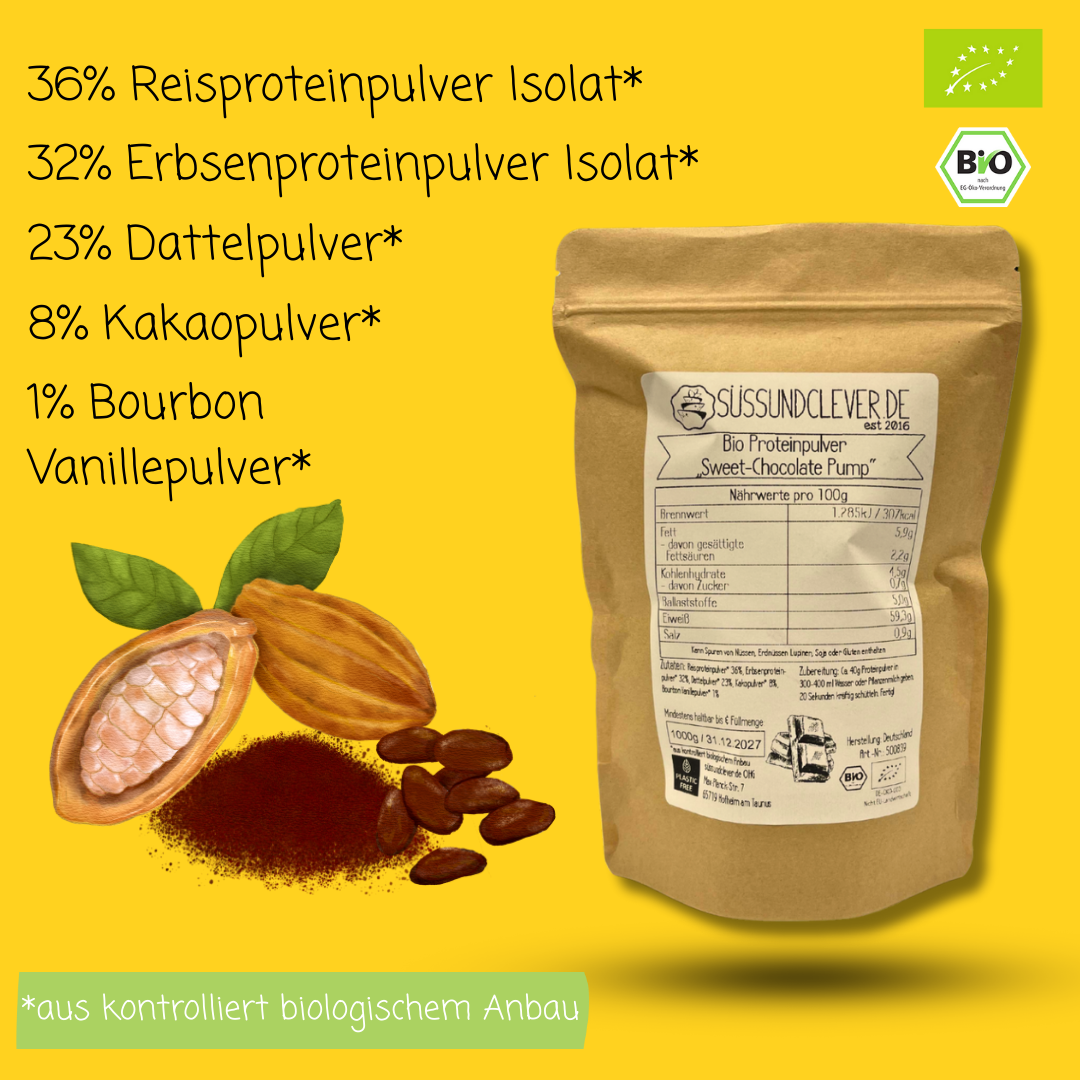 Bio Proteinpulver | "Sweet-Chocolate-Pump" | Vegan & 60% Protein | mit Dattelsüße