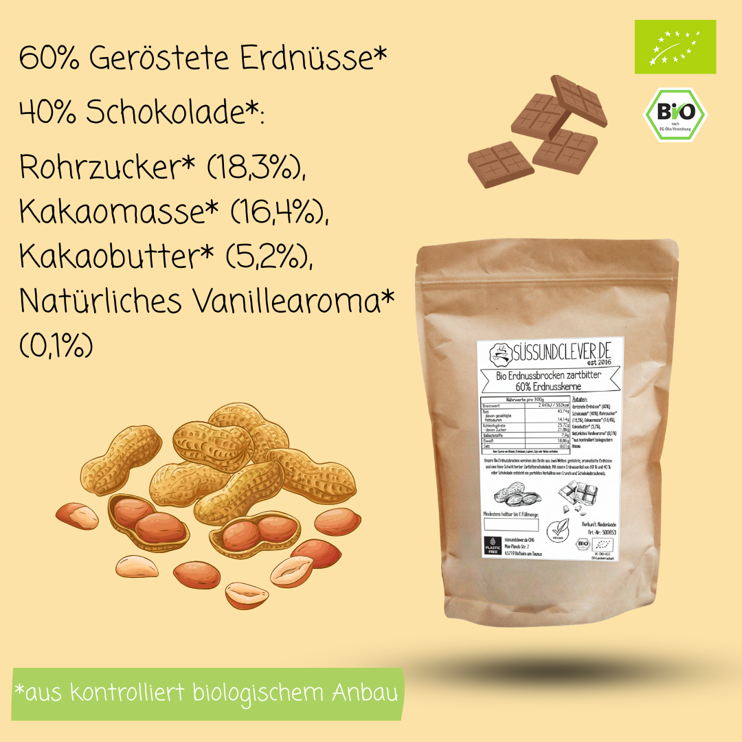 Bio Erdnussbrocken | schokolierte Erdnüsse | Zartbitter | vegan
