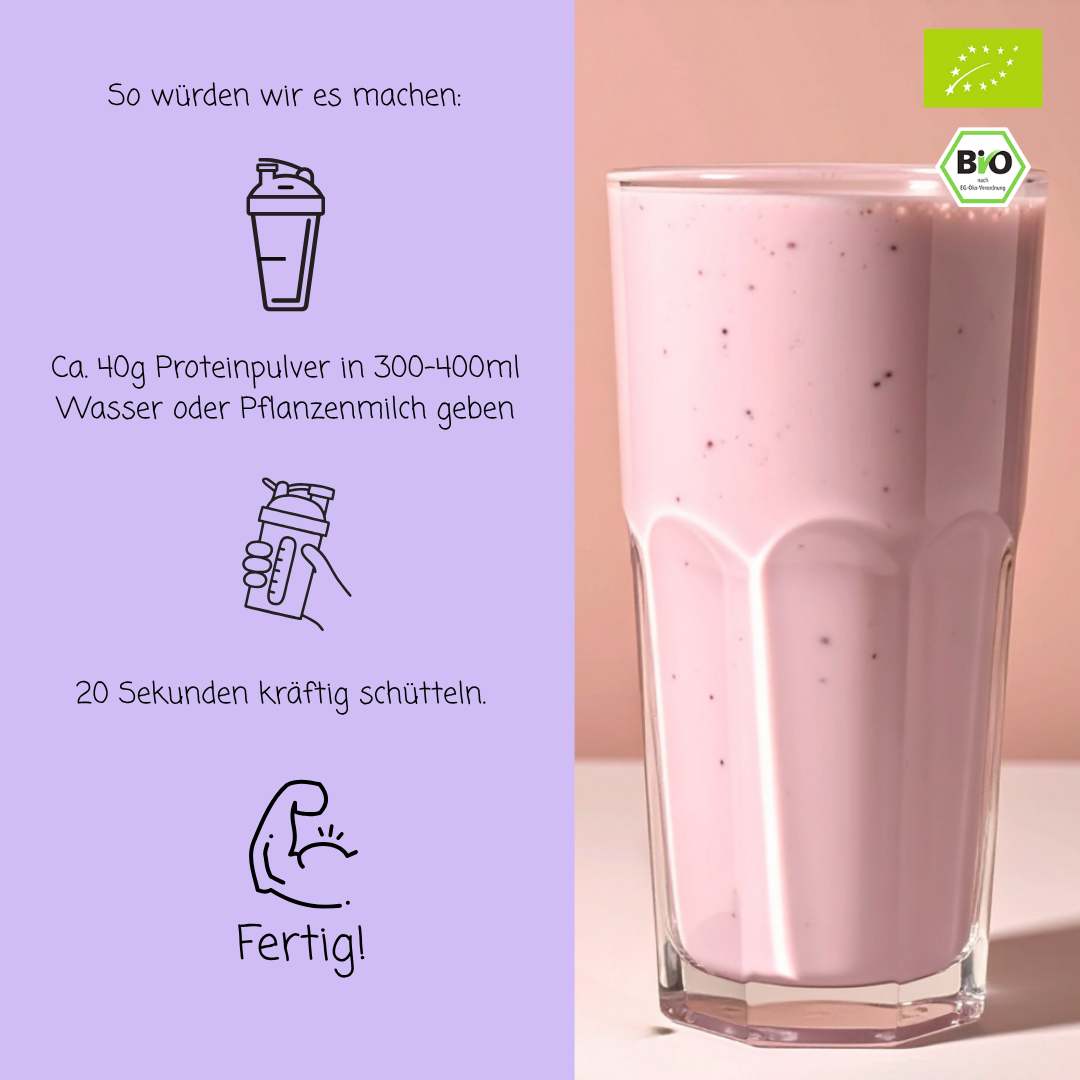 Bio Proteinpulver | "Blueberry-Boost" | Vegan & 52% Protein | mit Dattelsüße