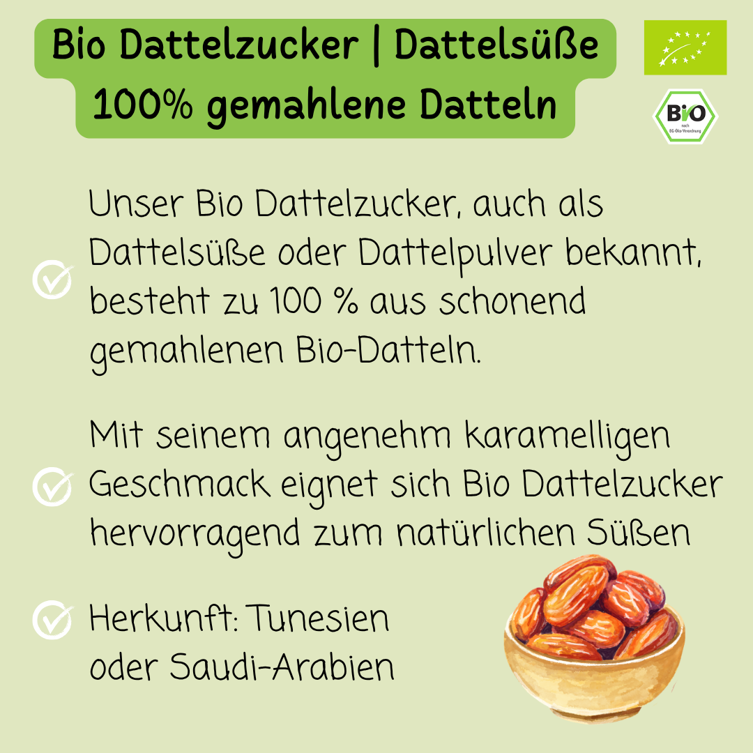 Bio Dattelzucker | Dattelsüße | Dattelpulver | 100% gemahlene Datteln