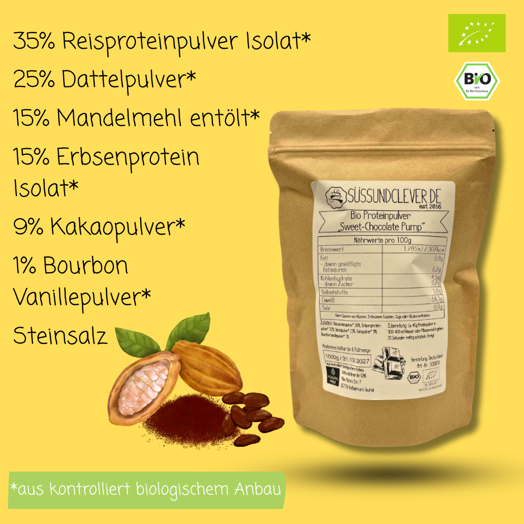 Bio Proteinpulver | "Sweet-Chocolate-Pump" | Vegan & 53% Protein | mit Dattelsüße