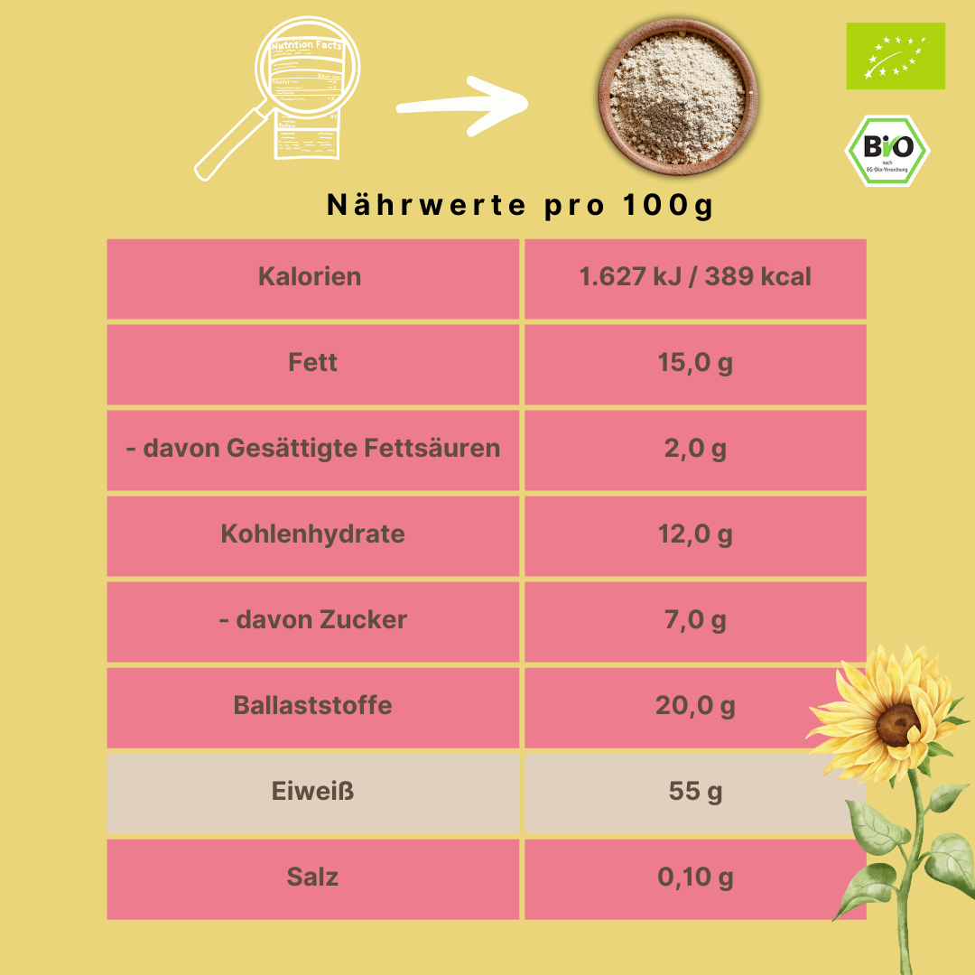 Bio Sonnenblumenkern Proteinpulver – 55 % Protein | roh | natürlicher Sonnenblumenkern-Geschmack
