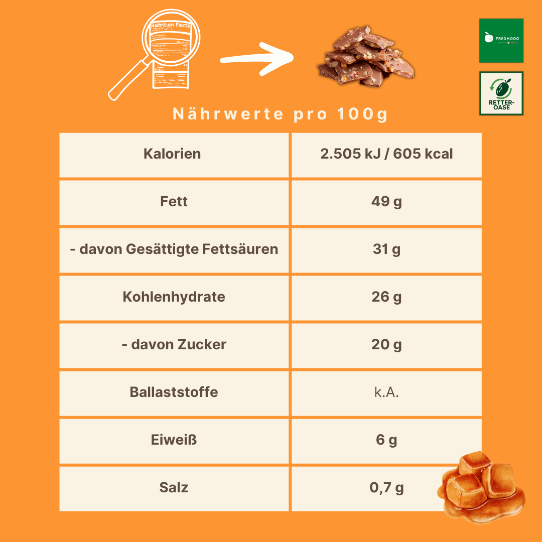 freshooo® Schokoladenbruch | "Salty Caramel" | mit Nuss-Frucht Crunch