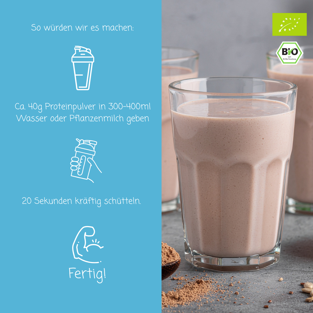 Bio "4-Kraft-SCHOKOLADE" Proteinpulver-Mix | 50% Protein | Hanf-, Kürbiskern-, Sonnenblumen- & Leinprotein | vegan