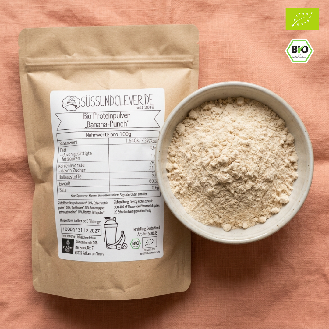 Bio Proteinpulver | "Banana-Punch" | Vegan & 52% Protein | mit Dattelsüße