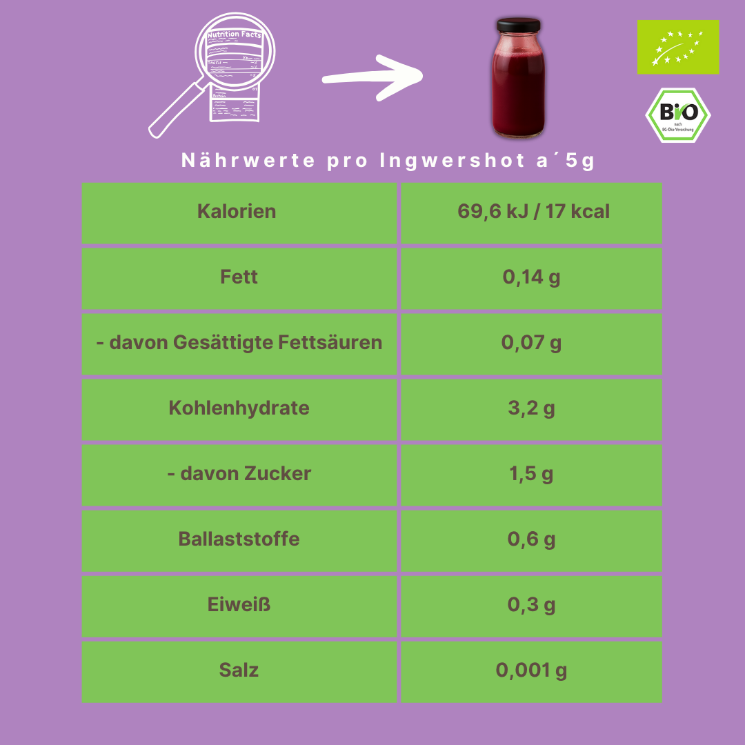 Bio Ingwershot Fertigmischung | "Berry Immun Shot" | mit Blaubeerenpulver & Acerola | 40 Shots