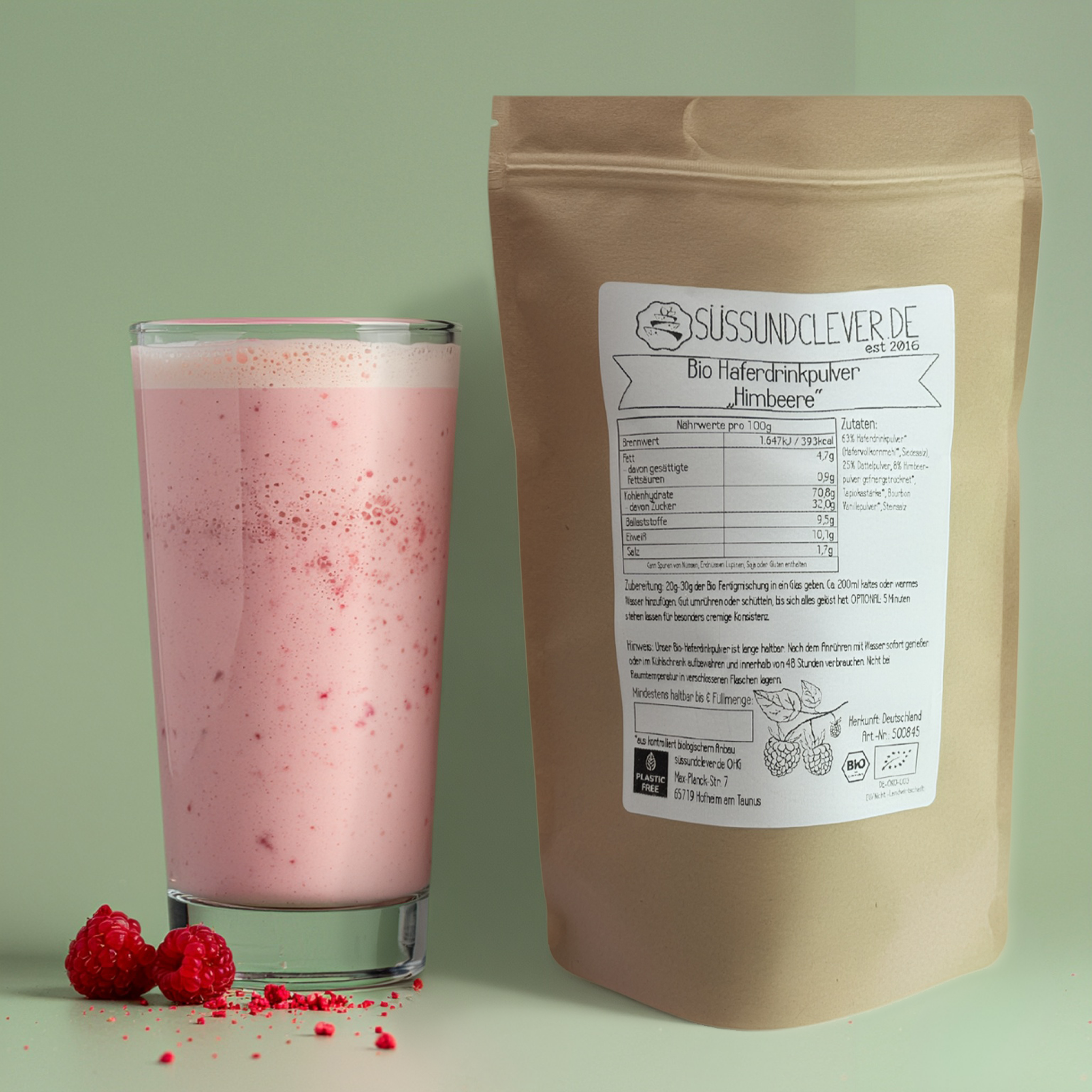 Bio Haferdrinkpulver | Himbeere mit Dattelsüße | vegan
