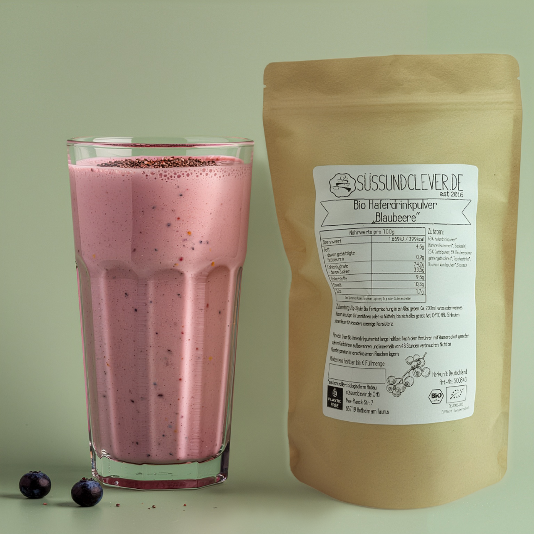 Bio Haferdrinkpulver | Blaubeere mit Dattelsüße | vegan