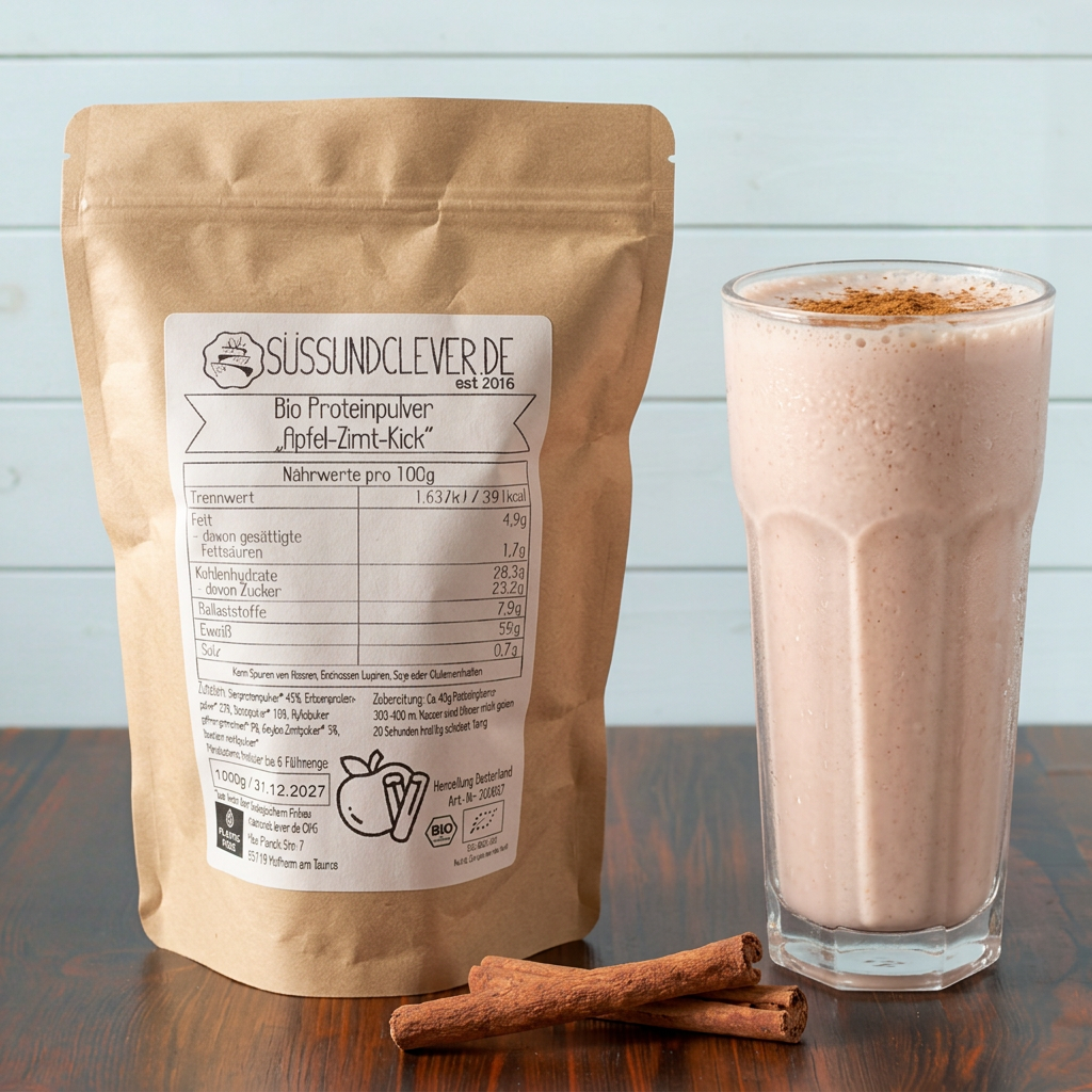 Bio Proteinpulver | "Apfel-Zimt-Kick" | Vegan & 56% Protein | mit Dattelsüße