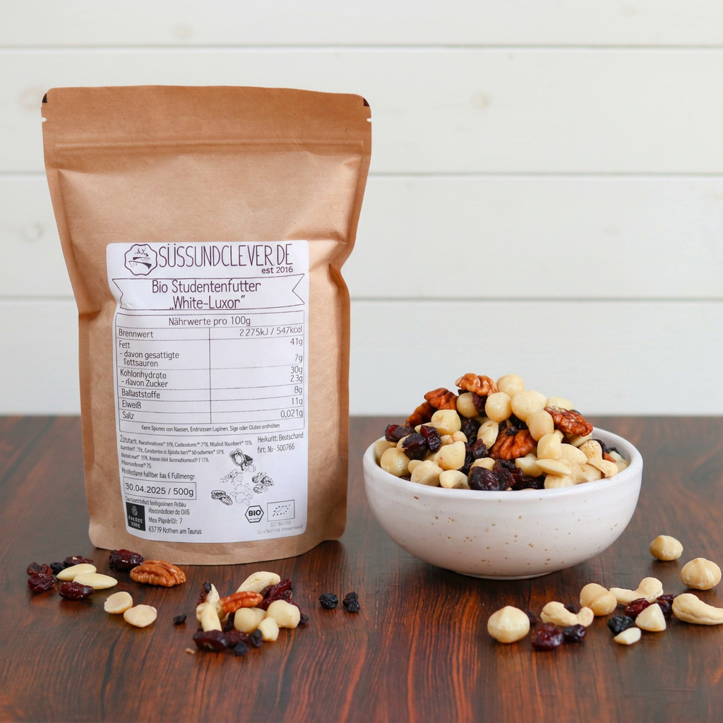 Bio Studentenfutter | "White-Luxor" | mit Macadamia, Cashews & Cranberries