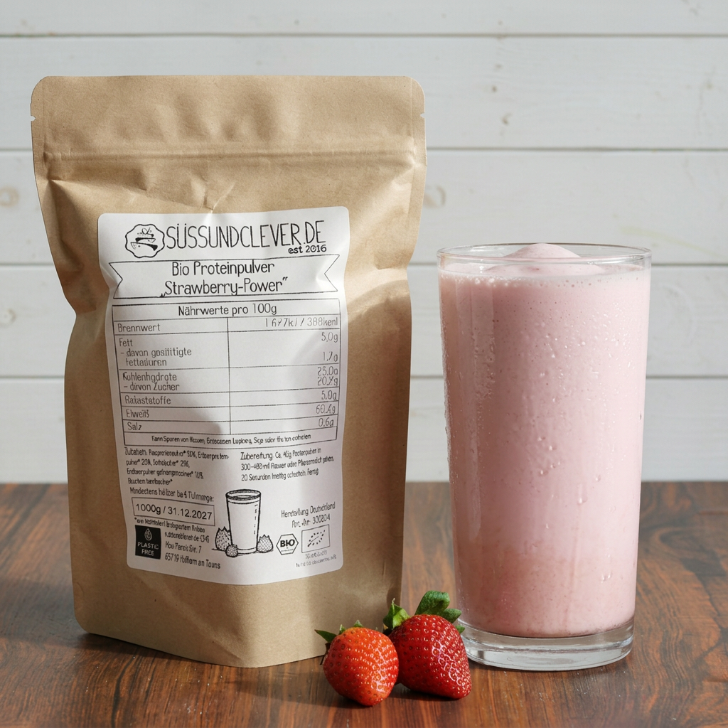 Bio Proteinpulver | "Strawberry-Power" | Vegan & 52% Protein | mit Dattelsüße