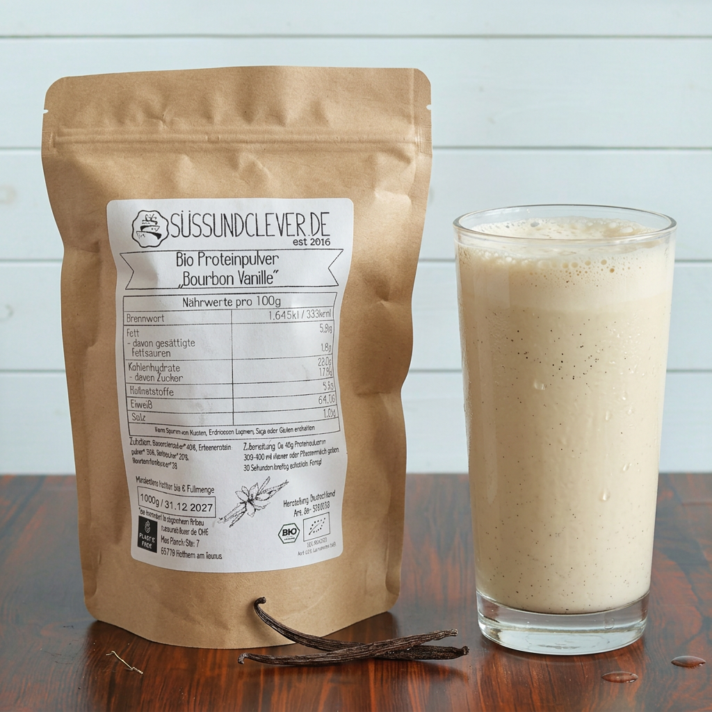 Bio Proteinpulver | "Bourbon Vanille" | Vegan & 62% Protein | mit Dattelsüße