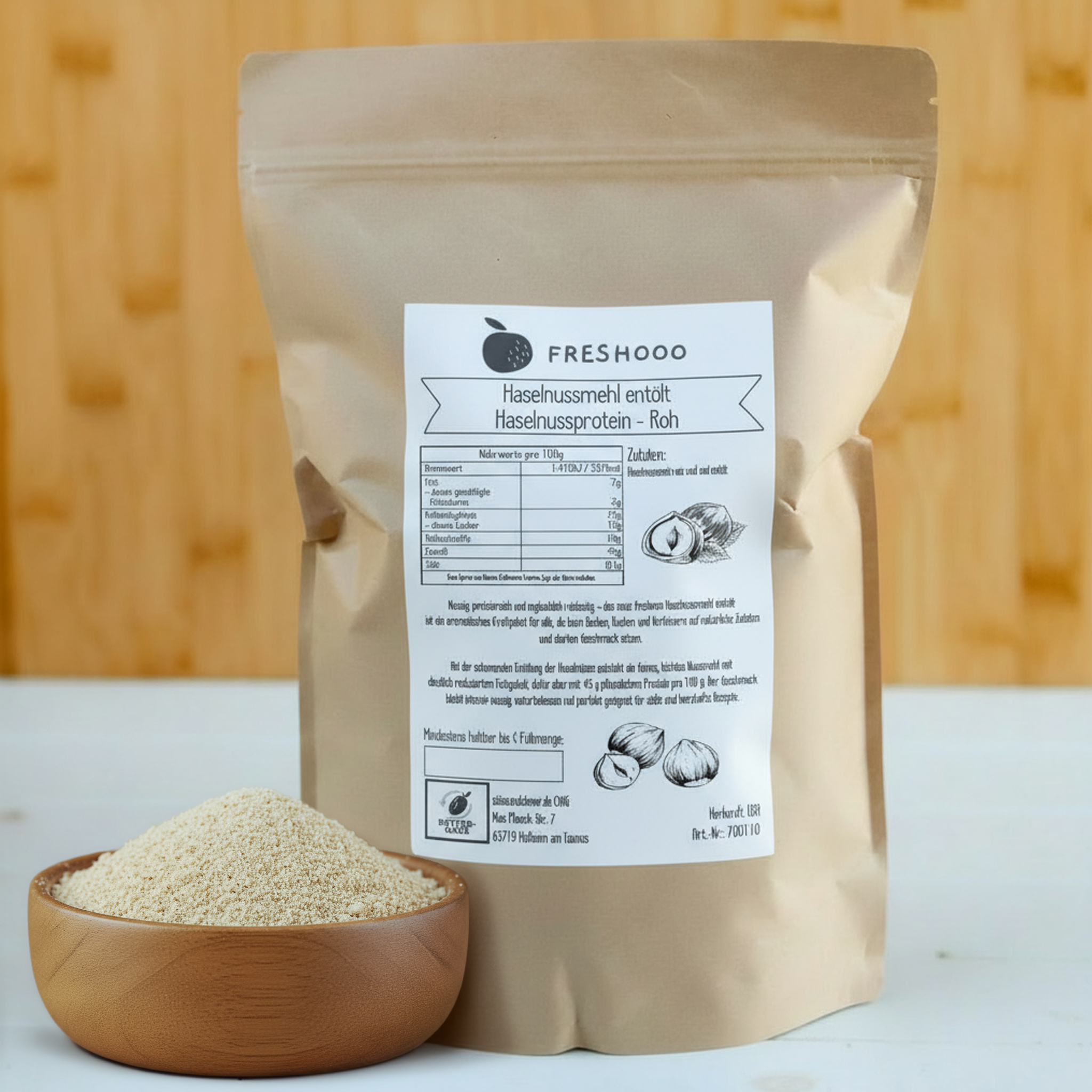 freshooo® Haselnussmehl entölt | Haselnussprotein - Roh | 45g Protein
