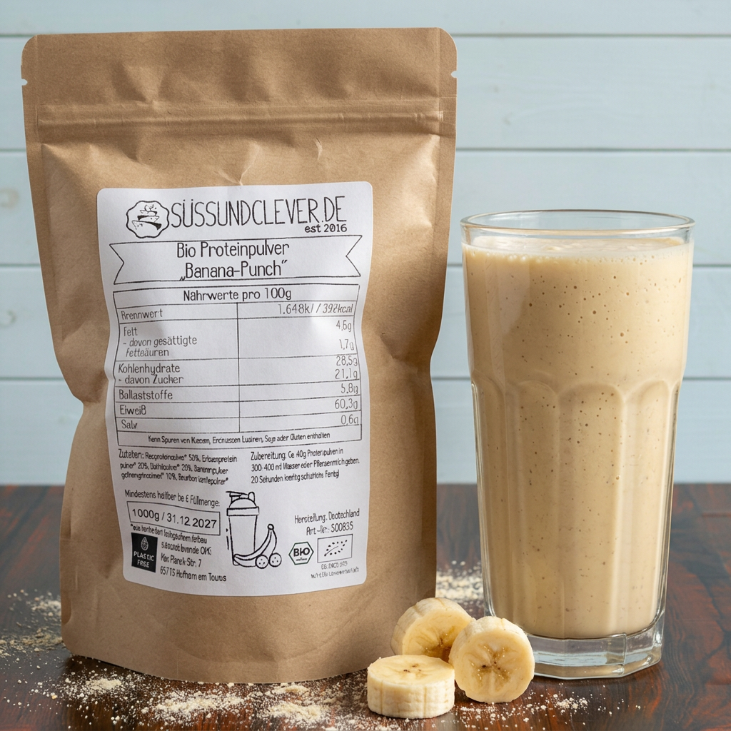 Bio Proteinpulver | "Banana-Punch" | Vegan & 52% Protein | mit Dattelsüße