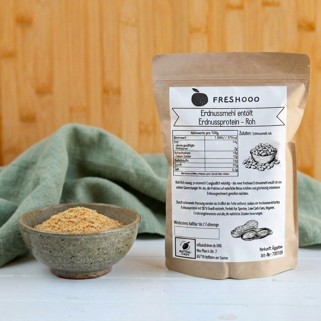freshooo® Erdnussmehl entölt | Erdnussprotein - Roh | 55g Protein