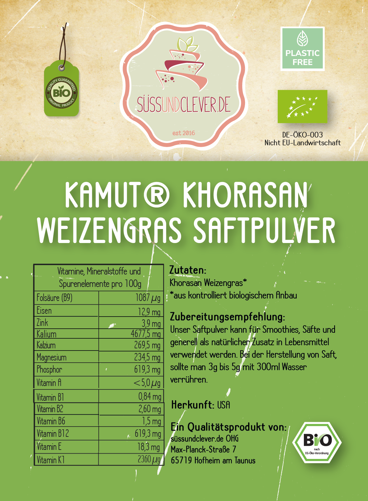 Bio Kamut® Khorasan Weizengras Saftpulver | Rohkost